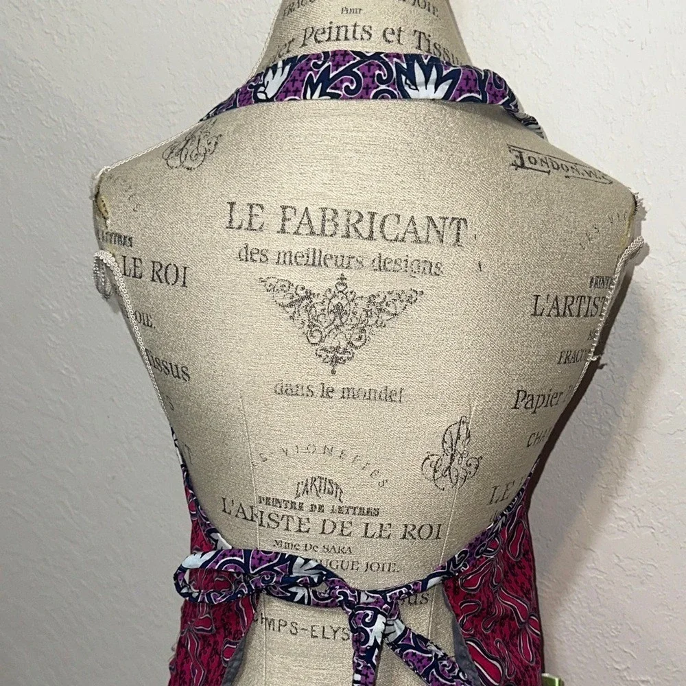 Global Mamas Pink Purple Batik Print Cotton Apron with Front Pocket Fair Trade